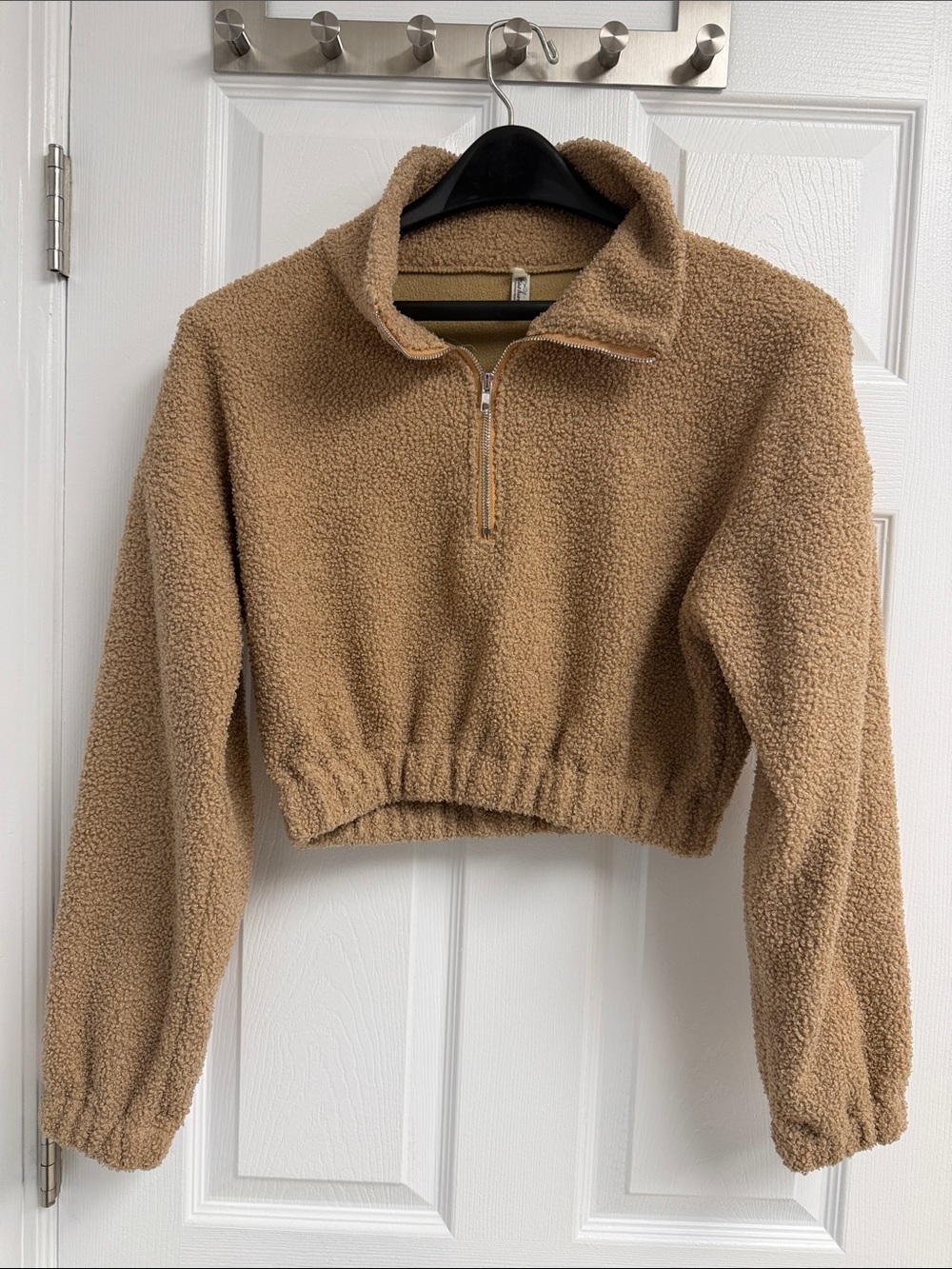 Cropped Teddy Sherpa Half-Zip Jacket - Camel